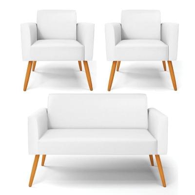 Sofá Namoradeira Com 2 Poltronas Pés Palito Castanho Marisa Corino D03 - D\'rossi Cor Branco