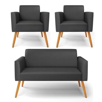 Sofá Namoradeira Com 2 Poltronas Pés Palito Castanho Marisa Corino D03 - D\'rossi Cor Preto