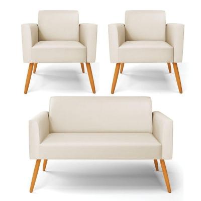 Sofá Namoradeira Com 2 Poltronas Pés Palito Castanho Marisa Corino D03 - D\'rossi Cor Bege