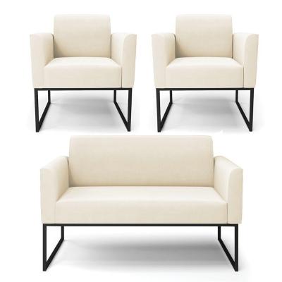 Sofá Namoradeira Com 2 Poltronas Base Industrial Preto Marisa Veludo D03 - D\'rossi Cor Bege