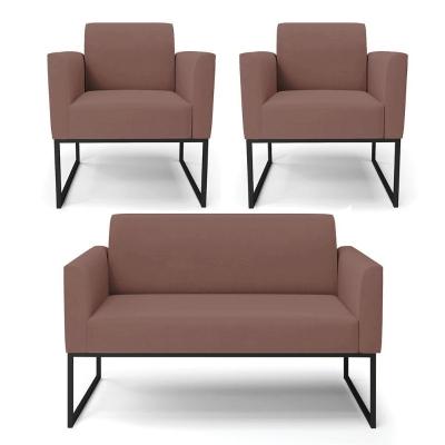Sofá Namoradeira Com 2 Poltronas Base Industrial Preto Marisa Veludo D03 - D\'rossi Cor Rose