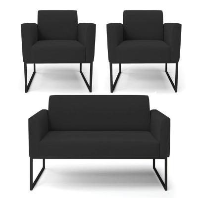 Sofá Namoradeira Com 2 Poltronas Base Industrial Preto Marisa Veludo D03 - D\'rossi Cor Preto