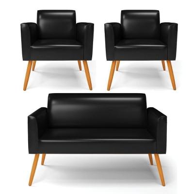 Sofá Namoradeira Com 2 Poltronas Pés Palito Castanho Marisa Corano D03 - D\'rossi Cor Preto
