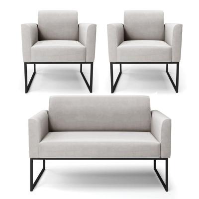 Sofá Namoradeira Com 2 Poltronas Base Industrial Preto Marisa Veludo D03 - D\'rossi Cor Cinza