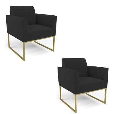 Kit 2 Poltronas Base Industrial Dourado Marisa Veludo D03 - D\'rossi Cor Preto