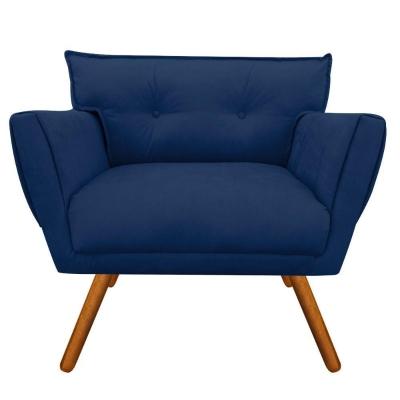 Poltrona Anitta Suede Pés Palito Castanho D\'rossi Cor Azul Marinho