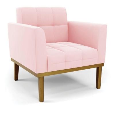 Poltrona Base De Madeira Fixa Castanho Elisa Suede D03 - D\'rossi Cor Rosa Bebê