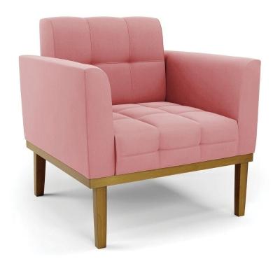 Poltrona Base De Madeira Fixa Castanho Elisa Suede D03 - D\'rossi Cor Rose
