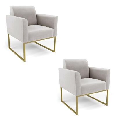Kit 2 Poltronas Base Industrial Dourado Marisa Veludo D03 - D\'rossi Cor Cinza
