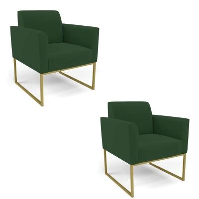 Kit 2 Poltronas Base Industrial Dourado Marisa Veludo D03 - D\'rossi Cor Verde