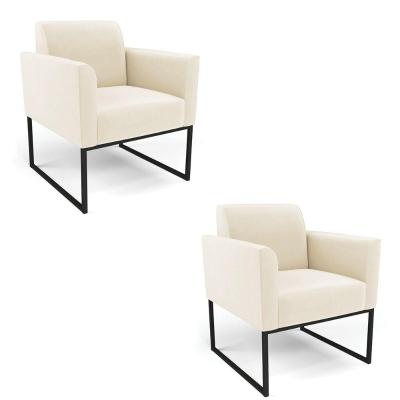 Kit 2 Poltronas Base Industrial Preto Marisa Veludo D03 - D\'rossi Cor Bege