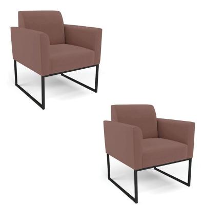 Kit 2 Poltronas Base Industrial Preto Marisa Veludo D03 - D\'rossi Cor Rose