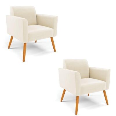 Kit 2 Poltronas Pés Palito Castanho Marisa Veludo D03 - D\'rossi Cor Bege