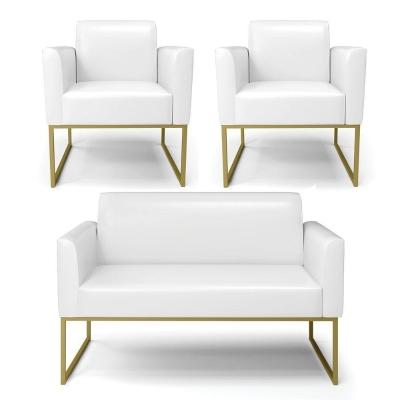Sofá Namoradeira Com 2 Poltronas Base Industrial Dourado Marisa Corano D03 - D\'rossi Cor Branco