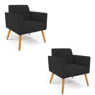 Kit 2 Poltronas Pés Palito Castanho Marisa Veludo D03 - D\'rossi Cor Preto
