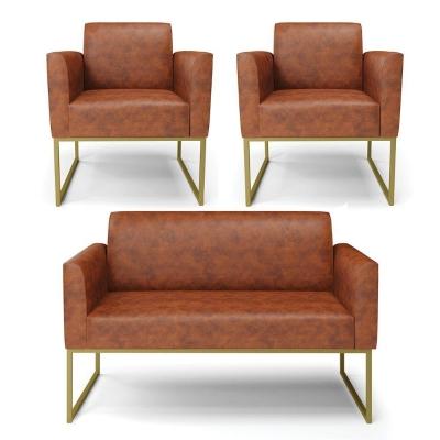 Sofá Namoradeira Com 2 Poltronas Base Industrial Dourado Marisa Corano D03 - D\'rossi Cor Nozes