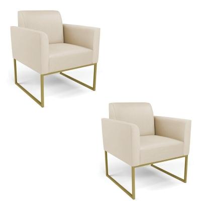 Kit 2 Poltronas Base Industrial Dourado Marisa Corino D03 - D\'rossi Cor Bege
