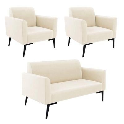 Sofá Namoradeira Com 2 Poltronas Pés Villach Marisa Veludo D03 - D\'rossi Cor Bege