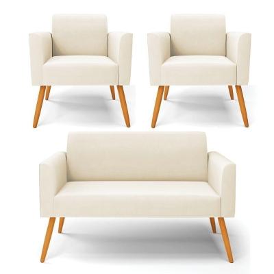 Sofá Namoradeira Com 2 Poltronas Pés Palito Castanho Marisa Veludo D03 - D\'rossi Cor Bege
