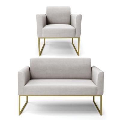 Sofá Namoradeira Com Poltrona Base Industrial Dourado Marisa Veludo D03 - D\'rossi Cor Cinza