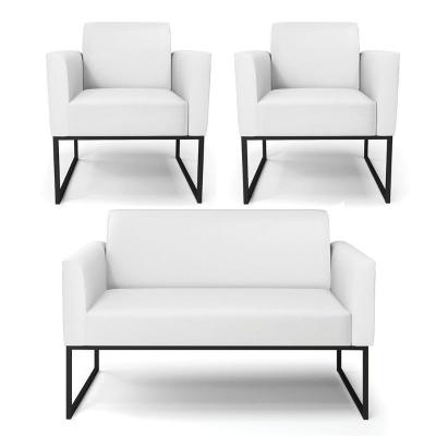 Sofá Namoradeira Com 2 Poltronas Base Industrial Preto Marisa Corino D03 - D\'rossi Cor Branco