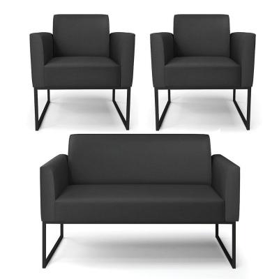 Sofá Namoradeira Com 2 Poltronas Base Industrial Preto Marisa Corino D03 - D\'rossi Cor Preto