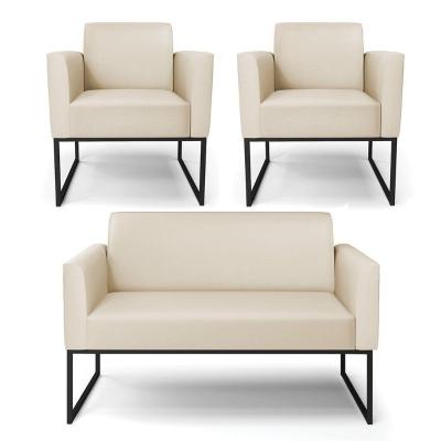 Sofá Namoradeira Com 2 Poltronas Base Industrial Preto Marisa Corino D03 - D\'rossi Cor Bege