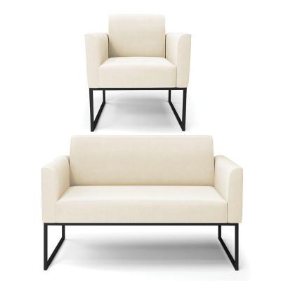 Sofá Namoradeira Com Poltrona Base Industrial Preto Marisa Veludo D03 - D\'rossi Cor Bege