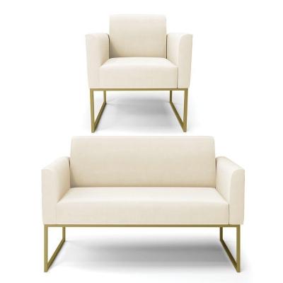 Sofá Namoradeira Com Poltrona Base Industrial Dourado Marisa Veludo D03 - D\'rossi Cor Bege