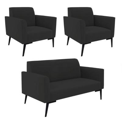 Sofá Namoradeira Com 2 Poltronas Pés Villach Marisa Veludo D03 - D\'rossi Cor Preto