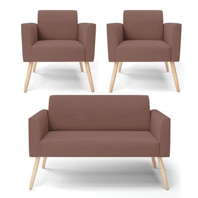 Sofá Namoradeira Com 2 Poltronas Pés Palito Natural Marisa Veludo D03 - D\'rossi Cor Rose