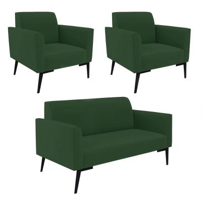 Sofá Namoradeira Com 2 Poltronas Pés Villach Marisa Veludo D03 - D\'rossi Cor Verde