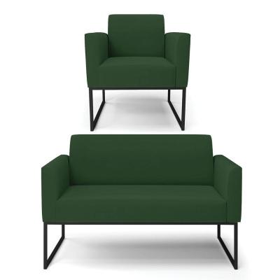 Sofá Namoradeira Com Poltrona Base Industrial Preto Marisa Veludo D03 - D\'rossi Cor Verde