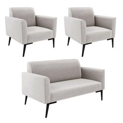 Sofá Namoradeira Com 2 Poltronas Pés Villach Marisa Veludo D03 - D\'rossi Cor Cinza