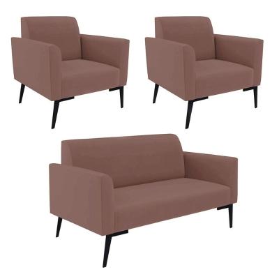 Sofá Namoradeira Com 2 Poltronas Pés Villach Marisa Veludo D03 - D\'rossi Cor Rose