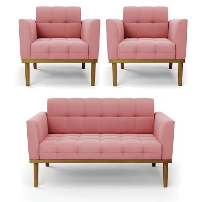 Namoradeira Com 2 Poltronas Base De Madeira Castanho Elisa Suede D03 - D\'rossi Cor Rose