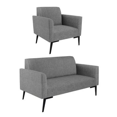 Sofá Namoradeira Com 2 Poltronas Pés Villach Marisa Linho D03 - D\'rossi Cor A26 Grafite