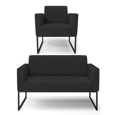Sofá Namoradeira Com Poltrona Base Industrial Preto Marisa Veludo D03 - D\'rossi Cor Preto