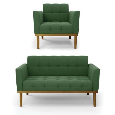 Namoradeira Com Poltrona Base De Madeira Castanho Elisa Suede D03 - D\'rossi Cor Verde