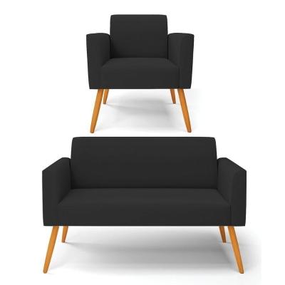 Sofá Namoradeira Com Poltrona Pés Palito Castanho Marisa Veludo D03 - D\'rossi Cor Preto