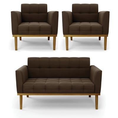 Namoradeira Com 2 Poltronas Base De Madeira Castanho Elisa Suede D03 - D\'rossi Cor Marrom
