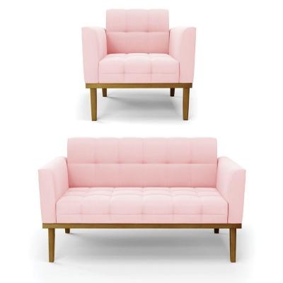 Namoradeira Com Poltrona Base De Madeira Castanho Elisa Suede D03 - D\'rossi Cor Rosa Bebê
