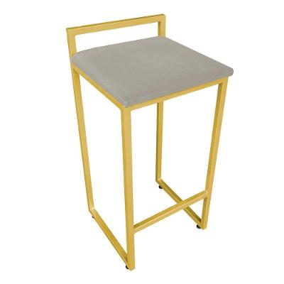 Banqueta Alta Lavínia Suede Base Dourado D\'rossi Cor Marrom Rato