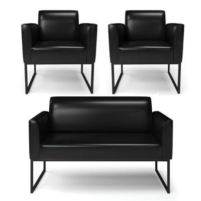 Sofá Namoradeira Com 2 Poltronas Base Industrial Preto Marisa Corano D03 - D\'rossi Cor Preto