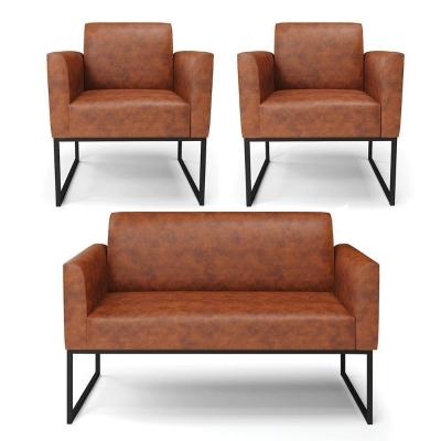 Sofá Namoradeira Com 2 Poltronas Base Industrial Preto Marisa Corano D03 - D\'rossi Cor Nozes