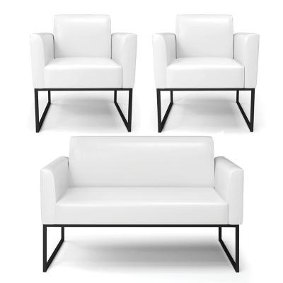 Sofá Namoradeira Com 2 Poltronas Base Industrial Preto Marisa Corano D03 - D\'rossi Cor Branco