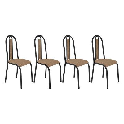 Kit 4 Cadeiras De Cozinha Arizona Estampado Rattan Bege Pés De Ferro Preto - Pallazio
