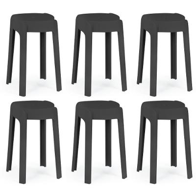 Kit 6 Banquetas Baixa Empilhável Nordica - Preto