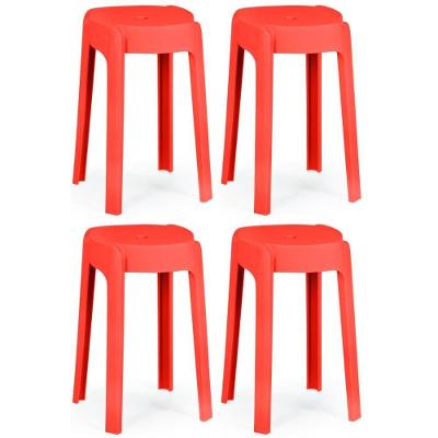 Kit 4 Banquetas Baixa Empilhável Nordica - Vermelho