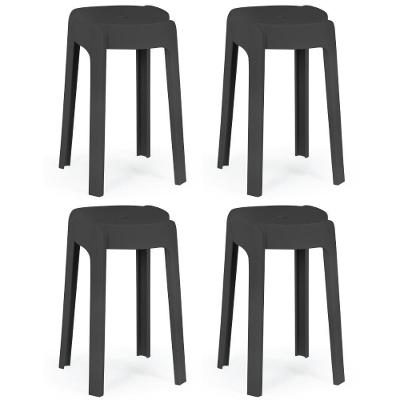 Kit 4 Banquetas Baixa Empilhável Nordica - Preto